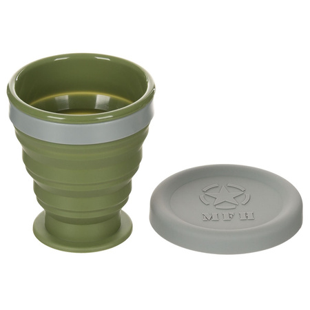 Składany silikonowy kubek z pokrywką, silikonowy oliwkowo-zielony (OD green), 200 ml. MFH