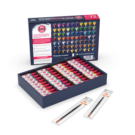 AK Interactive QUICK PAINT SET-72 QUICK GEN (+2 MEDIUM 18ML +2 FREE BRUSHES)