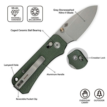 Nóż składany Civivi Baby Banter 2 Green Canvas Micarta, Gray Stonewashed Nitro-V by Ben Petersen (C23074-3)