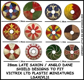 Late Saxon / Anglo Dane Shield Designs LSAX 1 – kalkomanie tarcz dla figurek Victrix Saxon