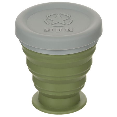 Składany silikonowy kubek z pokrywką, silikonowy oliwkowo-zielony (OD green), 200 ml. MFH