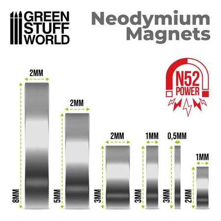 Green Stuff World Neodymium Magnets 2x1mm - 100 units (N52)