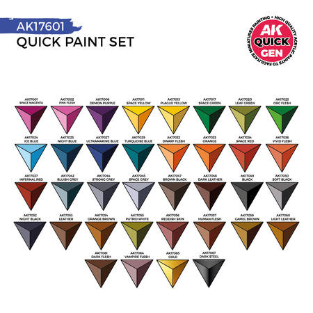 AK Interactive QUICK PAINT SET-36 QUICK GEN COLORS (+2 FREE BRUSHES)