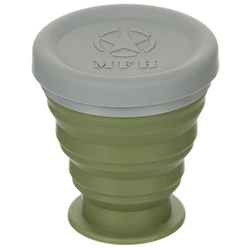 Składany silikonowy kubek z pokrywką, silikonowy oliwkowo-zielony (OD green), 200 ml. MFH